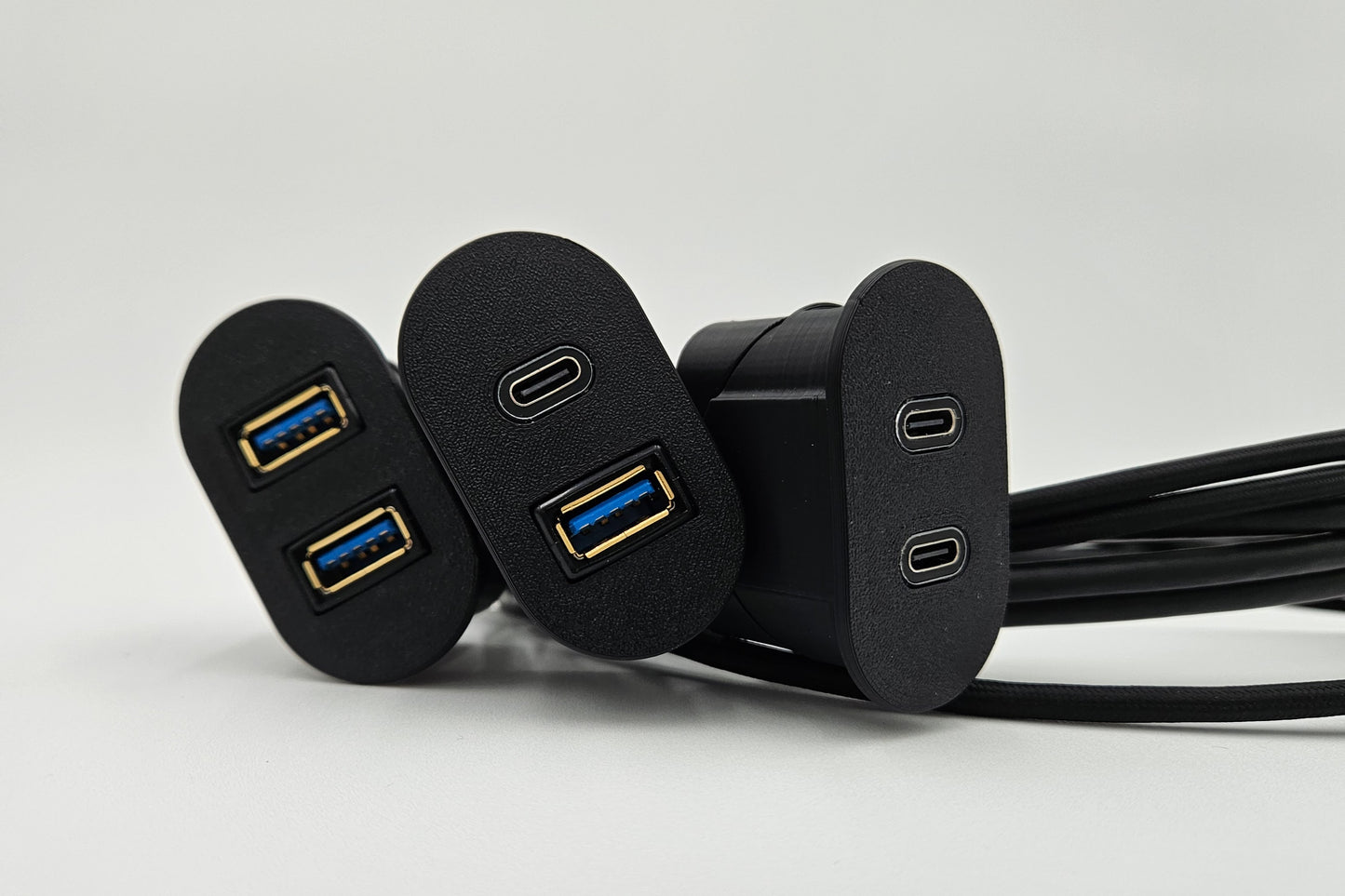 94-04 Mustang coin holder bulkhead with dual, 3ft USB extension cables